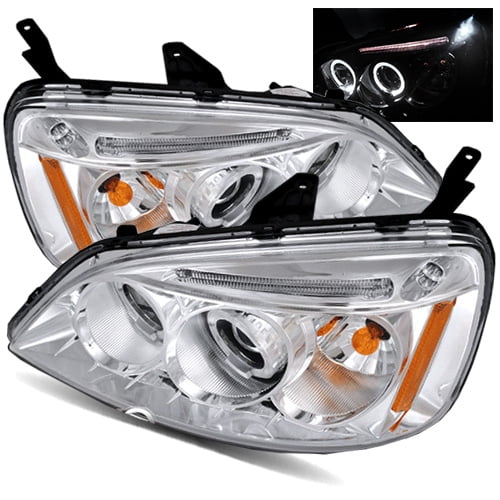 Fit For 01 02 03 HONDA CIVIC PROJECTOR HEADLIGHTS CHROME TWIN HALO 